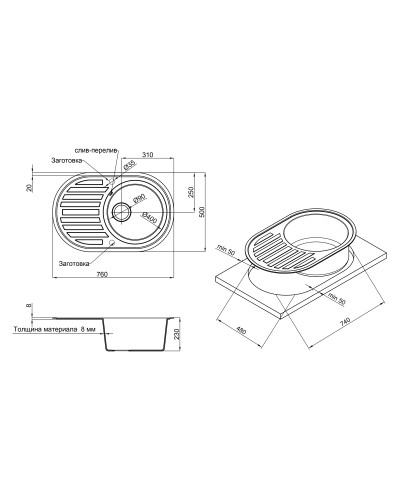 Кухонна мийка Lidz 780x500/200 BLM-14 (LIDZBLM14780500200)