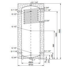 Теплоакумулятор Thermo Alliance TAI-10 500 з теплообмінником 1,4 кв. м з ізоляцією 60 мм