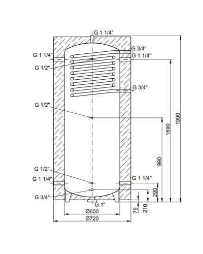 Теплоакумулятор Thermo Alliance TAI-10 500 з теплообмінником 1,4 кв. м з ізоляцією 60 мм