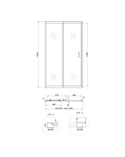 Душові двері в нішу Qtap Taurus CRM209-1.C6 90-100x185 см, скло Clear 6 мм, покриття CalcLess