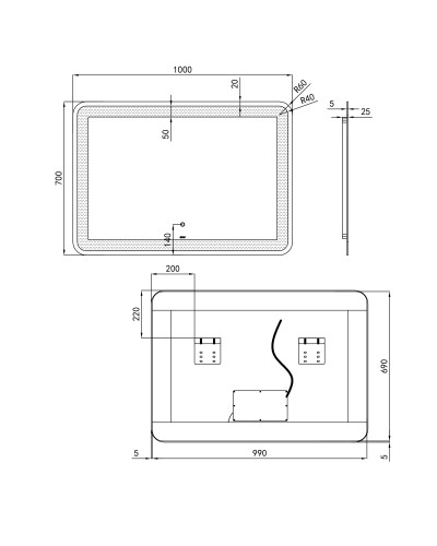 Дзеркало Qtap Swan 1000х700 з LED-підсвічуванням Touch, димер, рег. яскравості QT1678141470100W