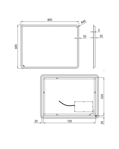 Дзеркало Qtap Tern 800х600 з LED-підсвічуванням Sensor, Reverse QT177814276080W