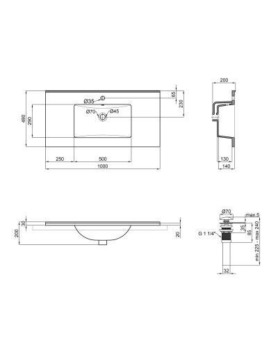 Раковина Qtap Albatross E49 1000х490х200 White з донним клапаном QT01119100E49W