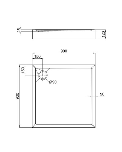 Душовий піддон Qtap Tern 309912C 90x90x12 см + сифон