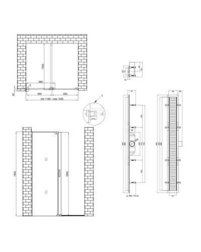 Готове рішення Qtap 16: Стіна Walk-In GLIDE, 120x190 + Лінійний трап 900 мм