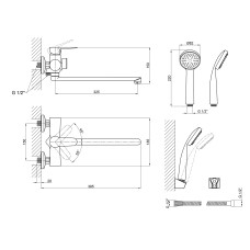 Змішувач для ванни Lidz Nicole 005 з поворотним виливом (з душовим гарнітуром) (k35) LDNIC005BLA45183 Black