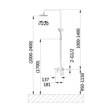 Душова система з верхнім тропічним душем універсальна Lidz Latwa 1030 на три споживача (з виливом) (k35) LDLAT1030WHI45427 White