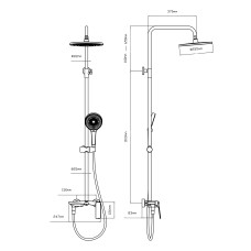 Душова система з верхнім тропічним душем універсальна Qtap Slavonice на три споживача (з виливом) QTSLA111BLM45911 Black Matt