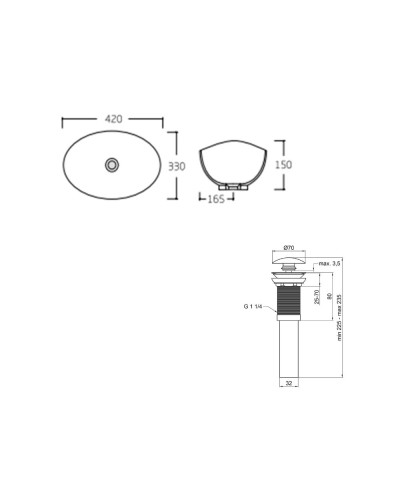 Комплект Qtap Dove: Раковина накладна овальна 410x335x145 мм White + Донний клапан PU02