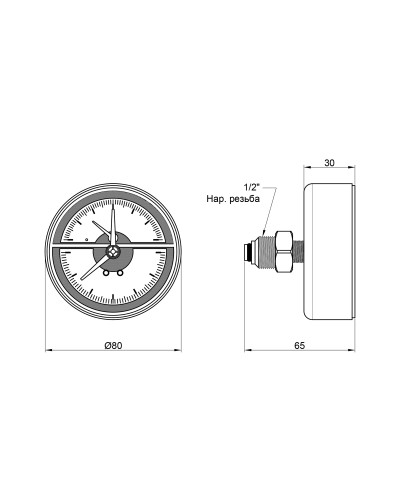 Термоманометр Icma 1/2" 0-6 бар, заднє підключення №259