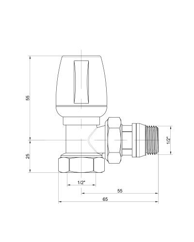 Кран радіаторний Icma 1/2" з антипротіканням кутовий з ручкою №802+940