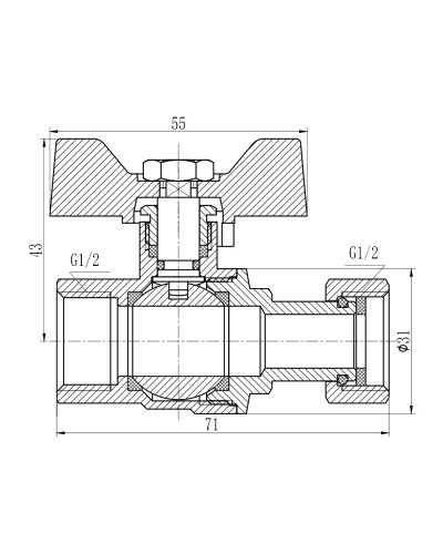 Кран кульовий з накидною гайкою SD Forte 1/2"х ВР для води прямий SF260W15