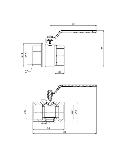 Кран кульовий SD Plus 2" ВР для газу (важіль) SD600NG50PN40