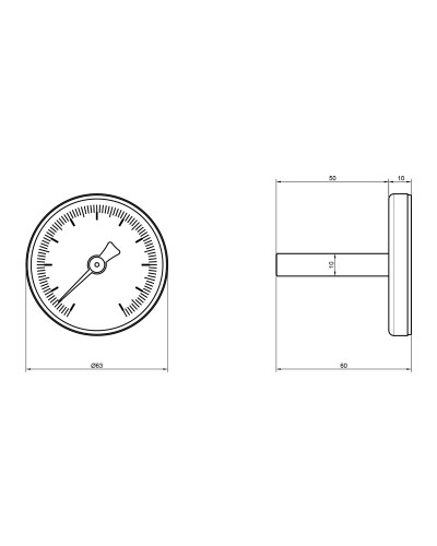 Термометр SD Plus 120ºC 63 мм 1/2", заднє підмикання SD17440MM