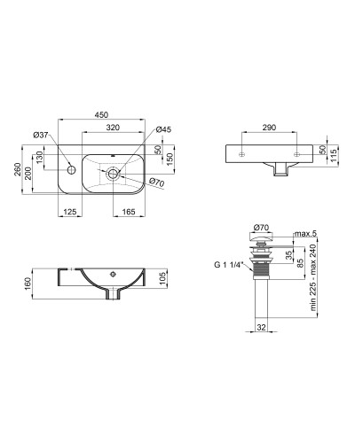 Раковина Qtap Tern 450х260х155 White з донним клапаном QT17115117LW