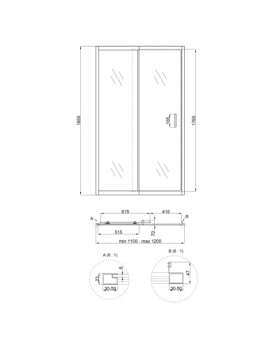 Душові двері в нішу Qtap Taurus CRM201-11.C6 110-120x185 см, скло Clear 6 мм, покриття CalcLess