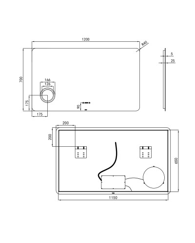 Дзеркало Qtap Scorpio 1200х700 з LED-підсвічуванням Touch, лінза, цифровий годинник, димер, рег. яскравості QT14781004W