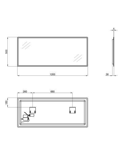 Дзеркало Qtap Tern 1200x500 з LED-підсвічуванням Sensor, QT1778140450120W