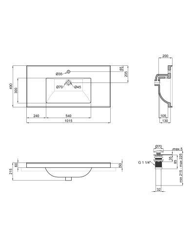 Раковина Qtap Albatross 5C 1000х480х210 White з донним клапаном QT01115100CW