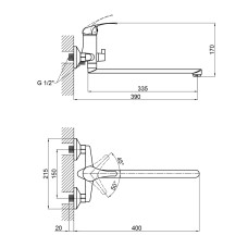 Змішувач 36W 005 для ванни довгий (k35) Brinex