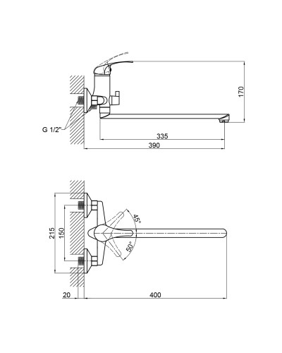 Змішувач 36W 005 для ванни довгий (k35) Brinex