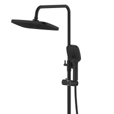 Душова система з верхнім тропічним душем універсальна Qtap Gemini на три споживача (з виливом) QTGEM111BLM45686 Black Matt