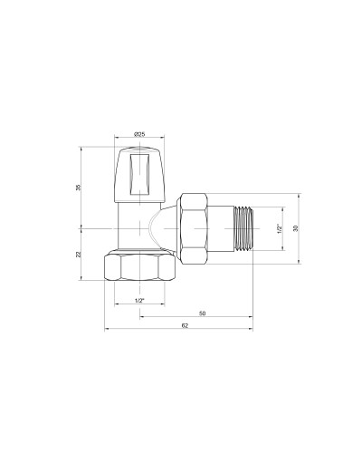 Кран радіаторний Icma 1/2" кутовий без ручки №805