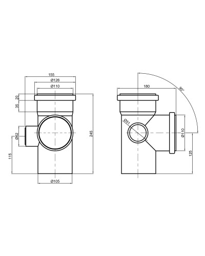 Хрестовина каналізаційна TA Sewage 110х110х110х50, 90° (ліва)