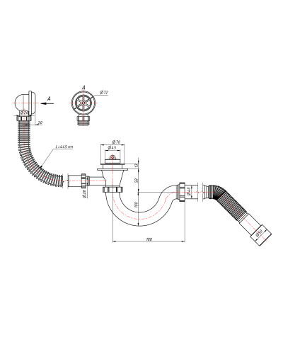 Сифон для ванни Lidz (WHI) 60 03 V001 00 прямоточний (вихід 50 мм)