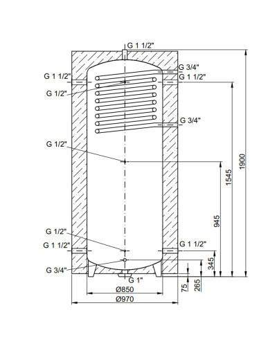 Теплоакумулятор Thermo Alliance TAI-10 1000 з теплообмінником 1,4 кв. м з ізоляцією 60 мм