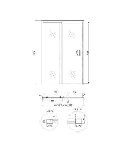 Душові двері в нішу Qtap Taurus CRM2012-13.C6 120-130x185 см, скло Clear 6 мм, покриття CalcLess