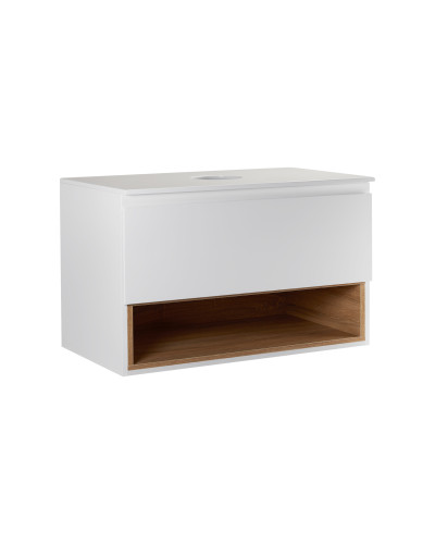 Тумба підвісна Qtap Robin 800х480х470 White/Whitish oak зі стільницею QT1379TPН8001WWO