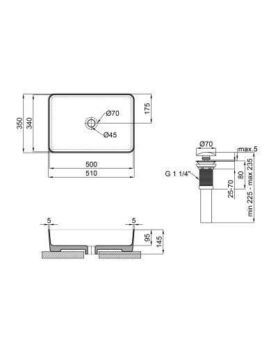 Раковина-чаша Qtap Tern 500х350х145 Matt black з донним клапаном QT1711A055MB