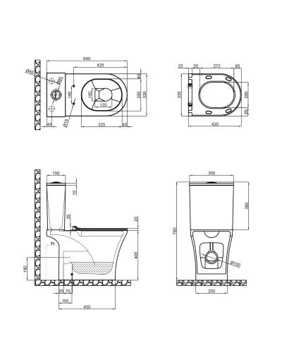 Унітаз-компакт Qtap Presto безобідковий з сідінням Soft-close QT24221217AW