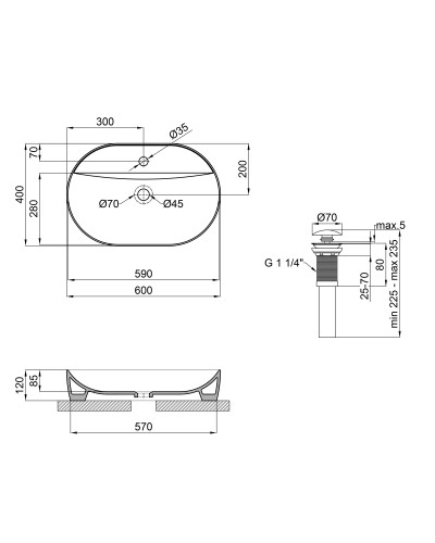 Раковина-чаша Qtap Scorpio 610x400x120 Matt black з донним клапаном QT142203MBMB