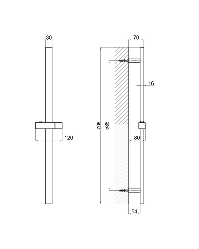 Душова стійка з тримачем універсальна Qtap Lepit 705 мм прямокутна QTLEP82103NB Black Matt