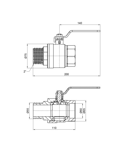 Кран кульовий SD Plus 2" ВЗ для води (важіль) SD605W50