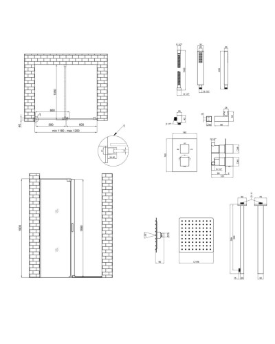 Готове рішення Qtap 14: Стіна Walk-In GLIDE, 120x190 + Душ. набір прихованого монтажу з термостатом