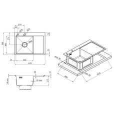 Мийка для кухні інтегрована Lidz Handmade H6350BR крило праворуч (LDH6350BRPVD45590) Brushed Black PVD 3,0/1,0 мм