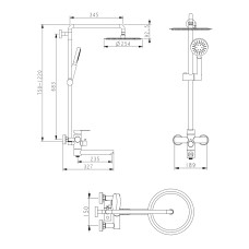 Душова система з верхнім тропічним душем універсальна Lidz Aria 1033 на три споживача (з виливом) (k35) LDARI1033NKS46109 Nickel
