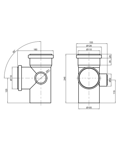 Хрестовина каналізаційна TA Sewage 110х110х110х50, 90° (права)