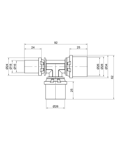 Трійник прес Icma 26х26х16 №406