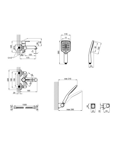 Змішувач для ванни Qtap Grand (з душовим гарнітуром) QTGRABCR006 Chrome/Black