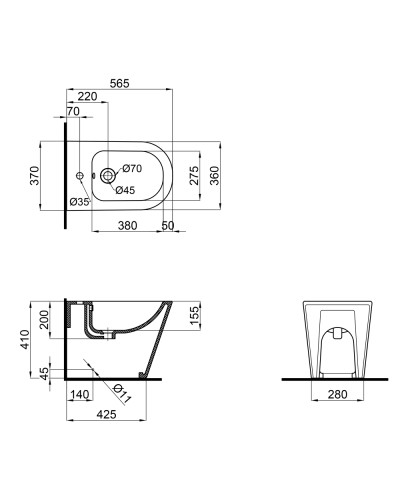 Біде підлогове Qtap Stork/Swan 560х360х410 White QT15443378W