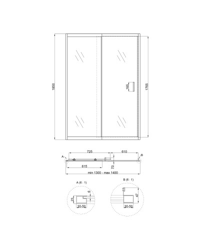 Душові двері в нішу Qtap Taurus CRM2013-14.C6 130-140x185 см, скло Clear 6 мм, покриття CalcLess