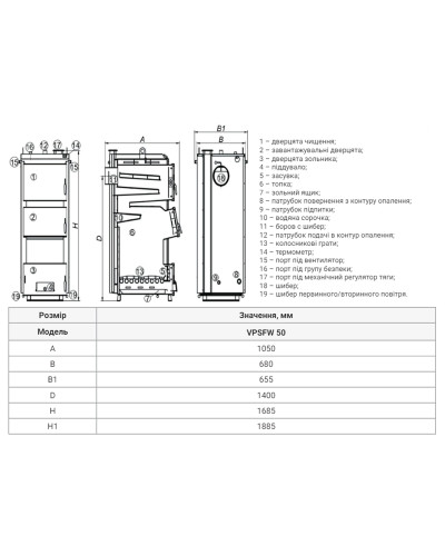 Котел твердопаливний сталевий Thermo Alliance Vulcan Plus V 4.0 VPSFW 50