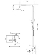 Душова система з верхнім тропічним душем універсальна Qtap Taurus на три споживача (з виливом) QTTAU111BLM45666 Black Matt
