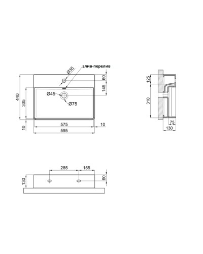 Раковина Qtap Nando LT 600х440х130 White QT12112173WN