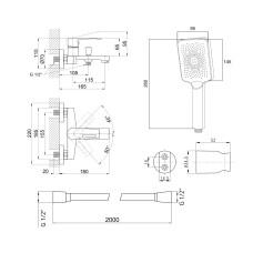 Комплект для ванны Tern Chrome: Змішувач QTTER3061102C + Лійка QTRUC125CRM45777 + Шланг + QTHADPVC200C Тримач QTCRMA030