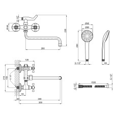 Змішувач для ванни Lidz Lamb 1401 з поворотним виливом двохвентильний (з душовим гарнітуром) LDLAM1401CRM22017 Chrome